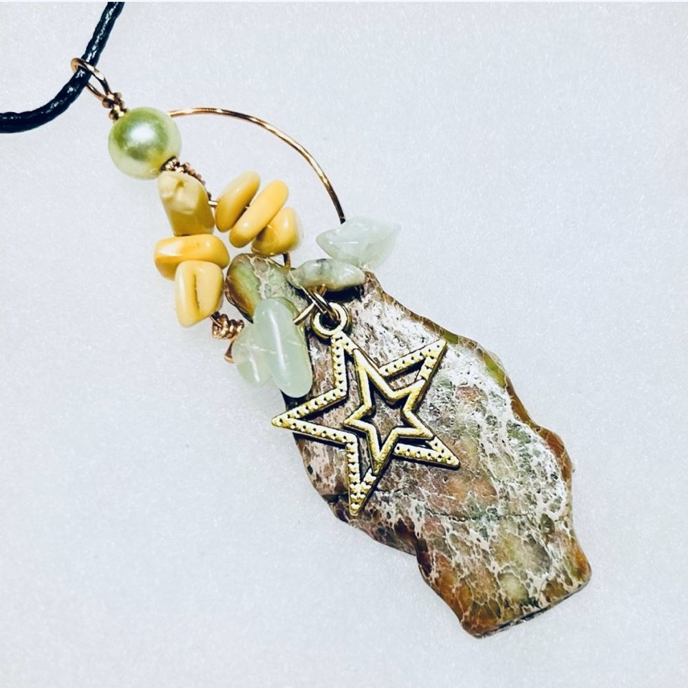 NEW! boho jasper, jade crystal pendant necklace, star charm, healing crystals